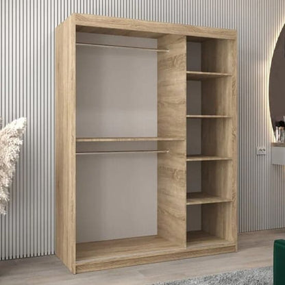 Tavira III 150cm Mirrored Sliding Wardrobe in Sonoma Oak with Ample Storage