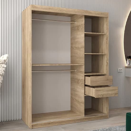 Tavira III 150cm Mirrored Sliding Wardrobe in Sonoma Oak with Ample Storage