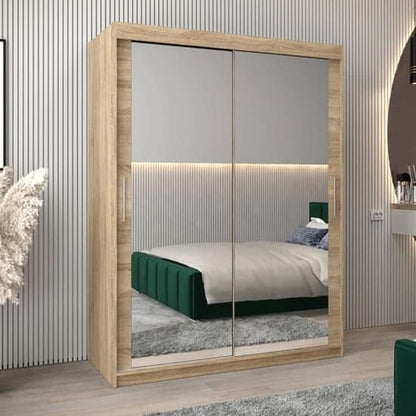 Tavira III 150cm Mirrored Sliding Wardrobe in Sonoma Oak with Ample Storage