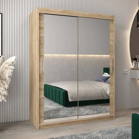 Tavira III 150cm Mirrored Sliding Wardrobe in Sonoma Oak with Ample Storage