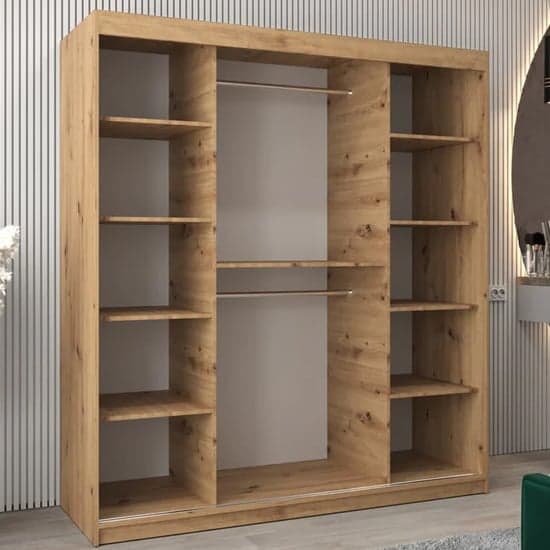 180cm Artisan Oak Sliding Mirrored Wardrobe with 2 Doors and Ample Storage