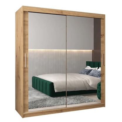 180cm Artisan Oak Sliding Mirrored Wardrobe with 2 Doors and Ample Storage