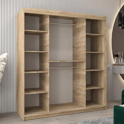 Tavira III Mirrored Sliding Wardrobe 180cm Sonoma Oak with Ample Storage and Two Doors