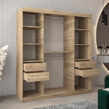 Tavira III Mirrored Sliding Wardrobe 180cm Sonoma Oak with Ample Storage and Two Doors