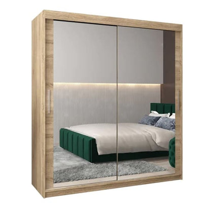 Tavira III Mirrored Sliding Wardrobe 180cm Sonoma Oak with Ample Storage and Two Doors