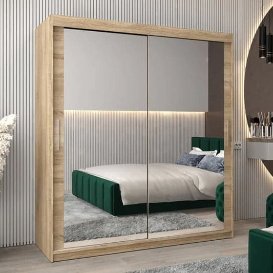 Tavira III Mirrored Sliding Wardrobe 180cm Sonoma Oak with Ample Storage and Two Doors