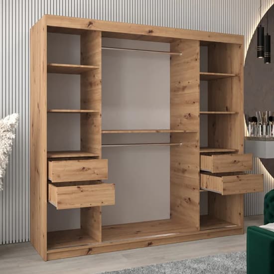 Artisan Oak Mirrored Sliding Wardrobe with 2 Doors - 200cm Storage Solution