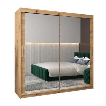 Artisan Oak Mirrored Sliding Wardrobe with 2 Doors - 200cm Storage Solution