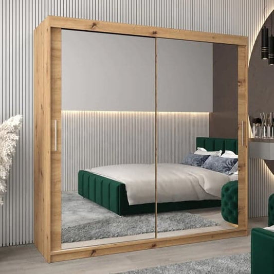 Artisan Oak Mirrored Sliding Wardrobe with 2 Doors - 200cm Storage Solution