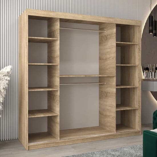 Tavira III 200cm Mirrored Sliding Wardrobe in Sonoma Oak with Ample Storage