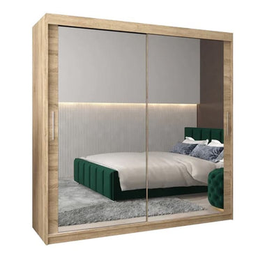 Tavira III 200cm Mirrored Sliding Wardrobe in Sonoma Oak with Ample Storage