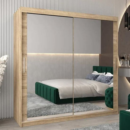 Tavira III 200cm Mirrored Sliding Wardrobe in Sonoma Oak with Ample Storage