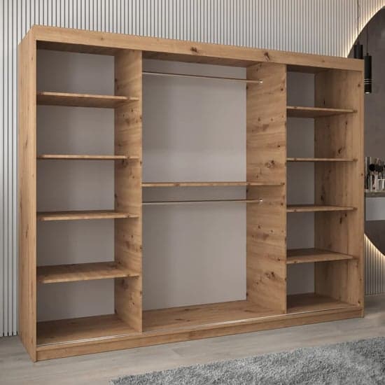 Tavira III Mirrored Wardrobe Sliding 3 Doors 250cm In Artisan Oak