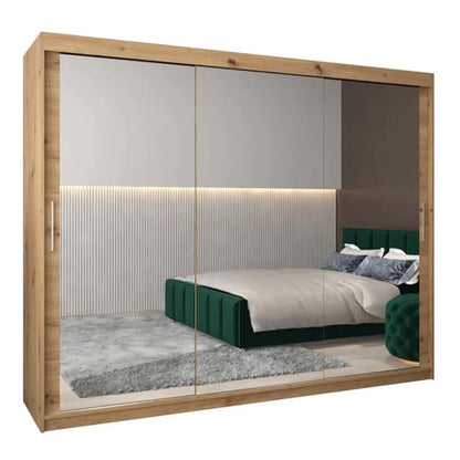 Tavira III Mirrored Wardrobe Sliding 3 Doors 250cm In Artisan Oak