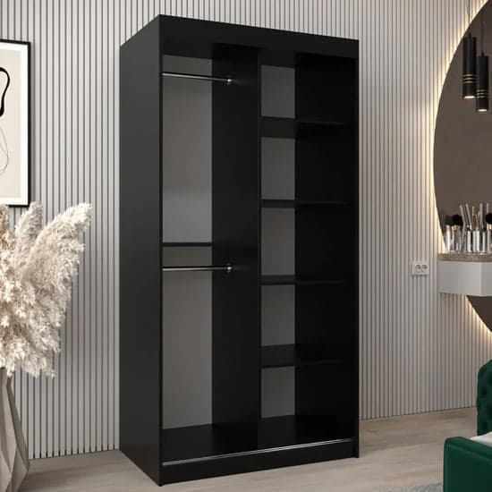 Tavira III Mirrored Wardrobe Sliding 2 Doors 100cm In Black