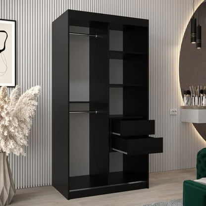 Tavira III Mirrored Wardrobe Sliding 2 Doors 100cm In Black