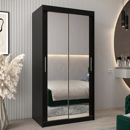 Tavira III Mirrored Wardrobe Sliding 2 Doors 100cm In Black