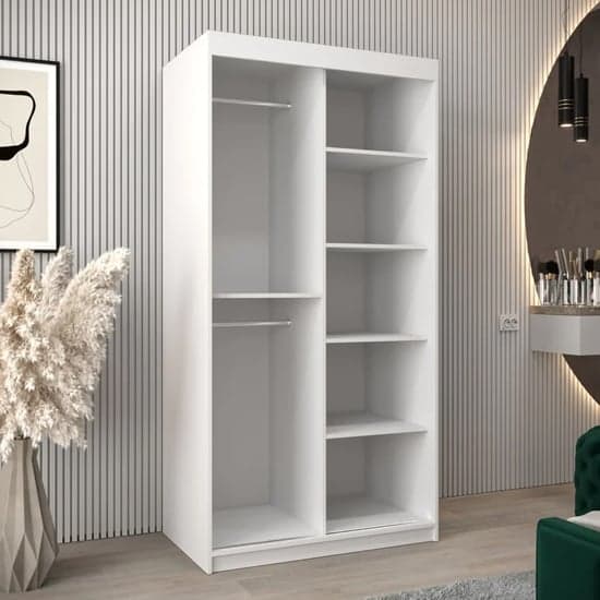 Tavira III Mirrored Sliding Wardrobe | White | Mirror | 2 Doors | 100cm