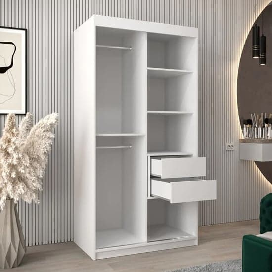 Tavira III Mirrored Sliding Wardrobe | White | Mirror | 2 Doors | 100cm