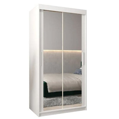 Tavira III Mirrored Sliding Wardrobe | White | Mirror | 2 Doors | 100cm