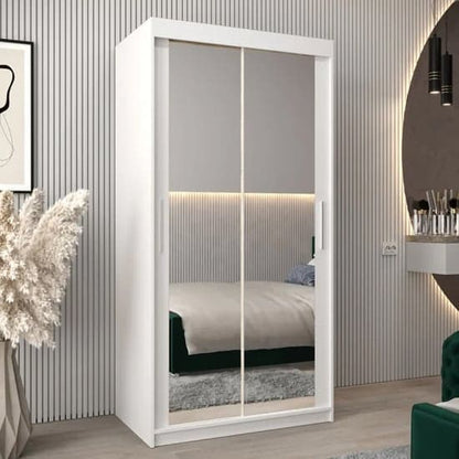 Tavira III Mirrored Sliding Wardrobe | White | Mirror | 2 Doors | 100cm