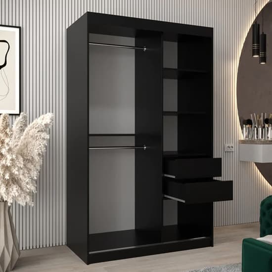 Tavira III Mirrored Wardrobe Sliding 2 Doors 120cm In Black