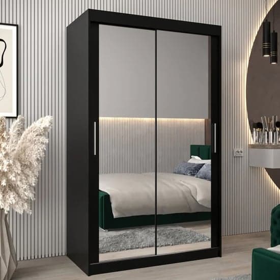 Tavira III Mirrored Wardrobe Sliding 2 Doors 120cm In Black