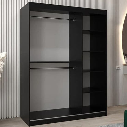 Tavira III Mirrored Wardrobe Sliding 2 Doors 150cm In Black