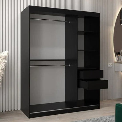 Tavira III Mirrored Wardrobe Sliding 2 Doors 150cm In Black