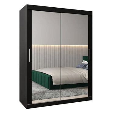 Tavira III Black Mirrored Sliding Wardrobe | Black | Mirror | 2 Doors | 150cm