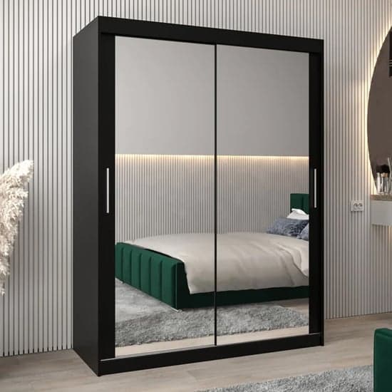 Tavira III Mirrored Wardrobe Sliding 2 Doors 150cm In Black