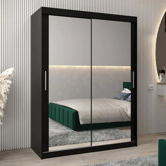 Tavira III Black Mirrored Sliding Wardrobe | Black | Mirror | 2 Doors | 150cm