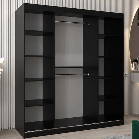 Tavira III Mirrored Wardrobe Sliding 2 Doors 180cm In Black