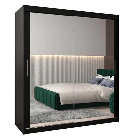 Tavira III Mirrored Wardrobe Sliding 2 Doors 180cm In Black