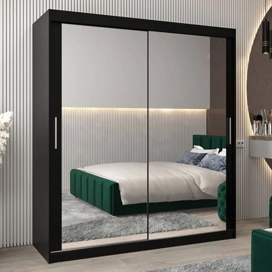 Tavira III Mirrored Wardrobe Sliding 2 Doors 180cm In Black