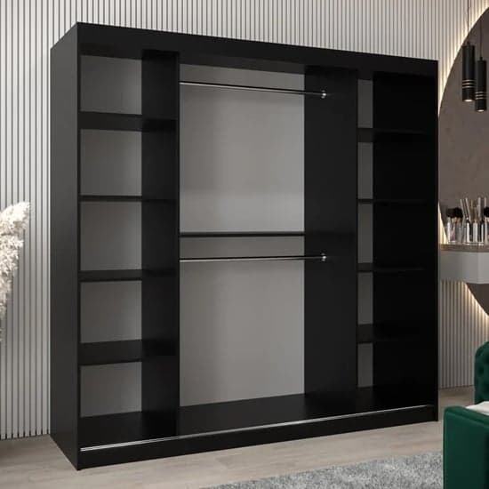 Tavira III Mirrored Wardrobe Sliding 2 Doors 200cm In Black