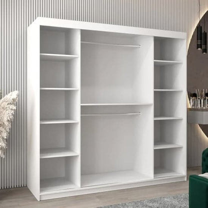 White Tavira III Mirrored Sliding Wardrobe - 200cm with 2 Doors and Shelves