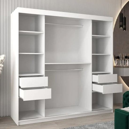 White Tavira III Mirrored Sliding Wardrobe - 200cm with 2 Doors and Shelves