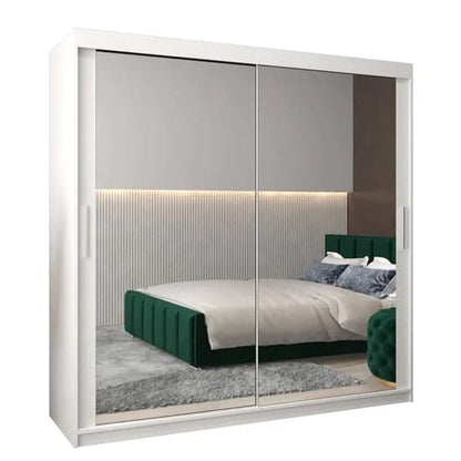 White Tavira III Mirrored Sliding Wardrobe - 200cm with 2 Doors and Shelves