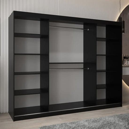 Tavira III Mirrored Wardrobe Sliding 3 Doors 250cm In Black