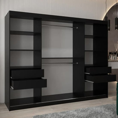 Tavira III Mirrored Wardrobe Sliding 3 Doors 250cm In Black