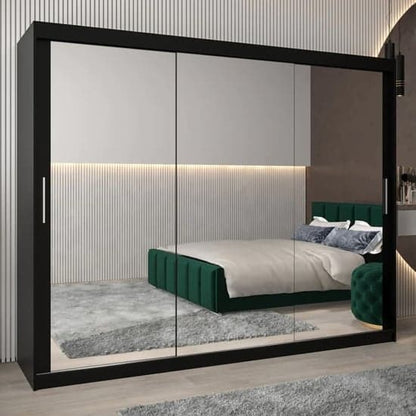 Tavira III Mirrored Wardrobe Sliding 3 Doors 250cm In Black