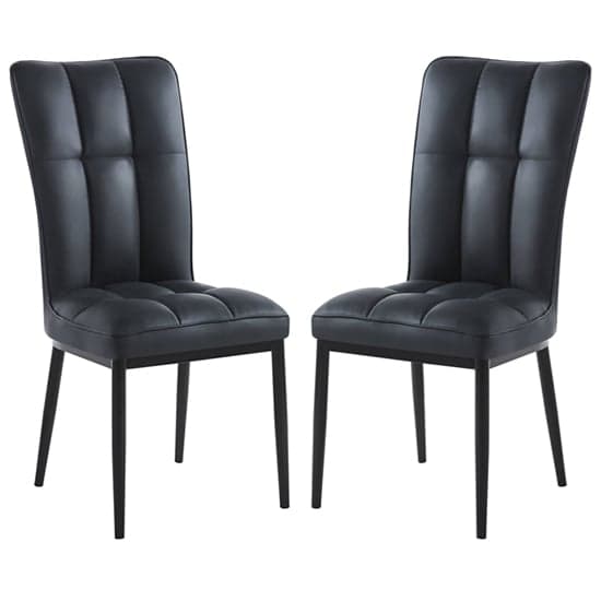 Tavira Black Faux Leather Dining Chairs With Black Legs In Pair