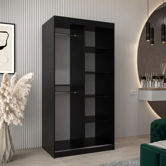 Tavira I Mirrored Wardrobe Sliding 2 Doors 100cm In Black