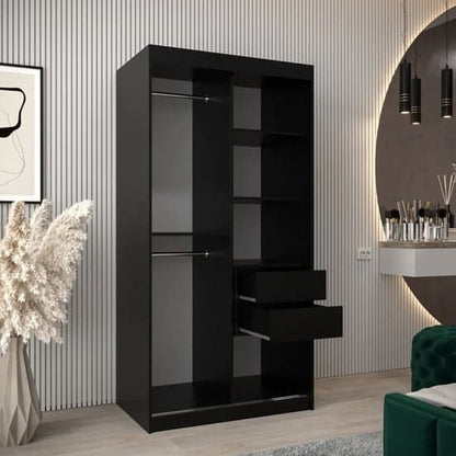 Tavira I Mirrored Wardrobe Sliding 2 Doors 100cm In Black