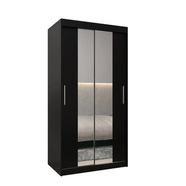 Black 100cm Sliding Mirrored Wardrobe with 2 Doors - Tavira I