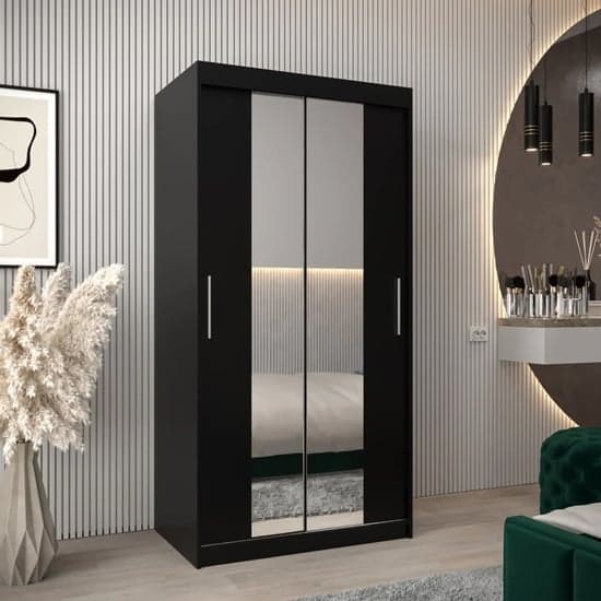 Tavira I Mirrored Wardrobe Sliding 2 Doors 100cm In Black