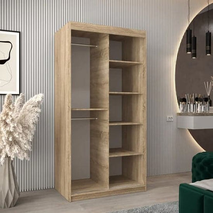 100cm Sonoma Oak Mirrored Sliding Door Wardrobe with Shelves and Rails