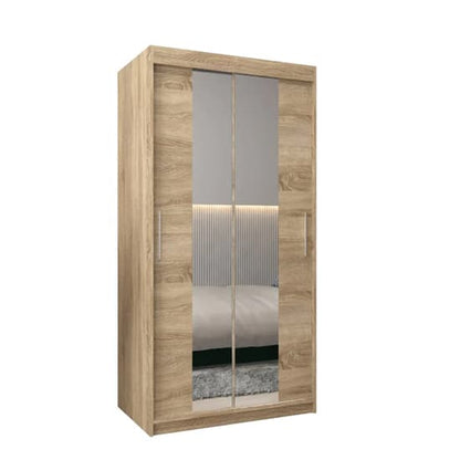 100cm Sonoma Oak Mirrored Sliding Door Wardrobe with Shelves and Rails