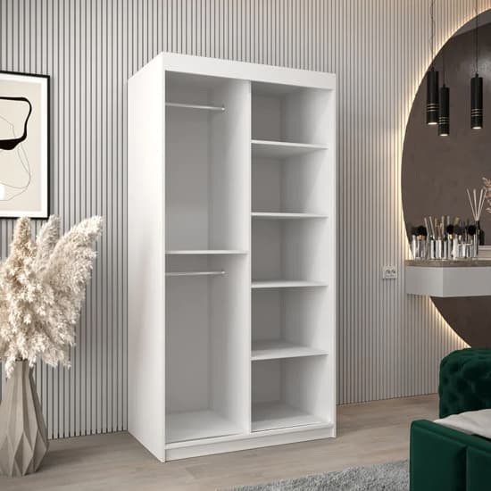 Tavira I 100cm White Mirrored Sliding Wardrobe with 2 Doors and Shelves